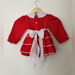 Vintage Bryan Red Polka Dot Baby Girl Dress with Waist Tie